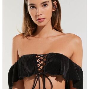 BRAND NEW Blue Life Black Enchanted Off Shoulder Lace-Up Bikini Top